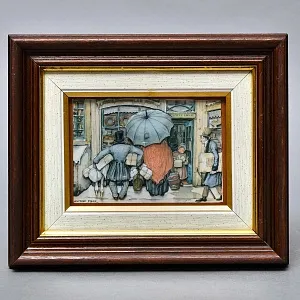 Объемная Картина - Панно в технике 3D декупаж «За покупками», 70-е годы ХХ века.