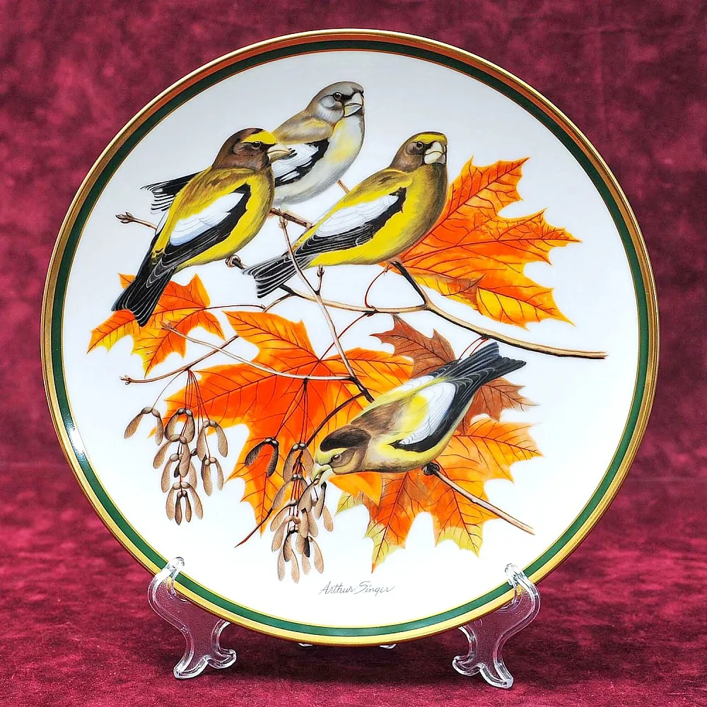 Коллекционная Тарелка - Блюдо «Вечерний Американский Дубонос» Фарфор, Franklin Porcelain США -1980 год.