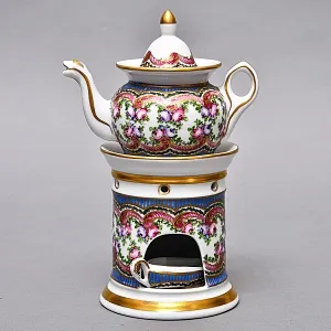 Антикварный Заварочный Чайник на подставке «Цветочная симфония», Франция - первая половина ХХ века. 