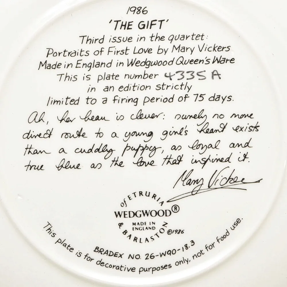 Коллекционная Фарфоровая тарелка «Девушка с щенком», Wedgwood Англия - 1987 год. 