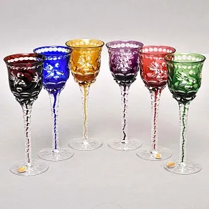 Редекость! Хрустальные Фужеры для вина с цветной дорожкой в ножке, Lauzrits Германия, 60 -е годы ХХ века.