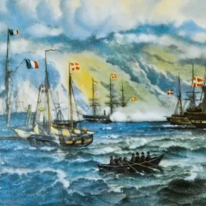 Фарфоровый Пласт - Картина - Панно «Фрегат Юлланд в Исландии», B&G Copenhagen Porcelain Дания.