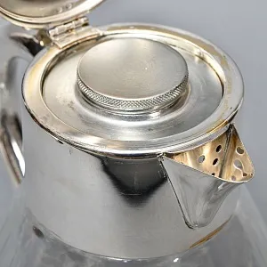 Винтажный Стеклянный Кувшин - Графин на 3 литра с Колбой для льда, Silverplated Германия. 