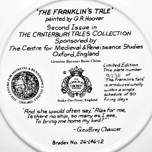 Коллекционная тарелка «Кентерберийские истории. Рассказ рыцаря Франклина», Фарфор The Longton Crown Англия. 