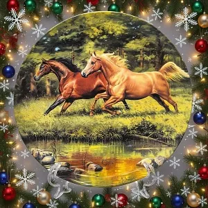 Коллекционная Фарфоровая тарелка «Лошади. Скачки у реки», Furstenberg Германия - 1996 год.