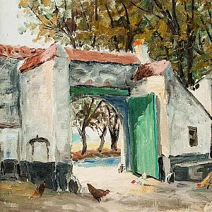 Картина «Пейзаж - На Дворе». Maх De Teige, Бельгия, вторая половина ХХ века.