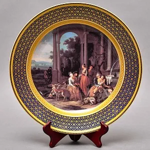 Большое Коллекционное Блюдо - Тарелка «Отдых после Охоты» Фарфор KAISER Германия.