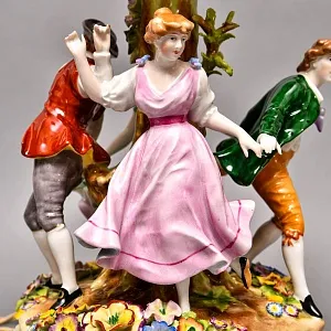 Редкость! Фарфоровая Настольная Электрическая Лампа «ХОРОВОД», Литофания, PLAUE Германия.