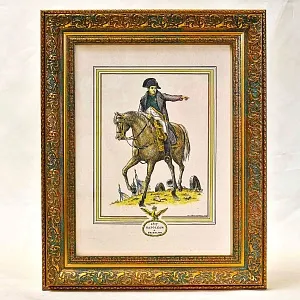 Антикварная Иллюстрация - Гравюра «Армия Наполеона - Император Наполеон на коне», Франция.