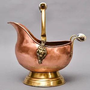 Классический Медный Зольник с  Фарфоровыми ручками, Кашпо Англия, середина ХХ века!