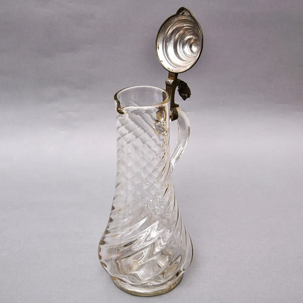 Старинный Хрустальный Кувшин - Графин с Оловянной крышкой, Ручной работы Германия середина XX века.