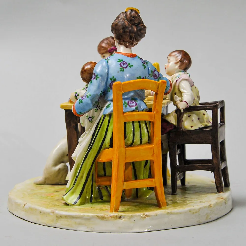 Антикарная Фарфоровая Статуэтка «Едоки каши. Завтрак», Aсkermann & Fritze начало ХХ века.