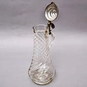 Старинный Хрустальный Кувшин - Графин с Оловянной крышкой, Ручной работы Германия середина XX века.