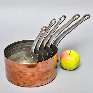 Винтажный Набор из 5-ти Медных Ковшиков разных размеров Франция, 70-е годы ХХ века!