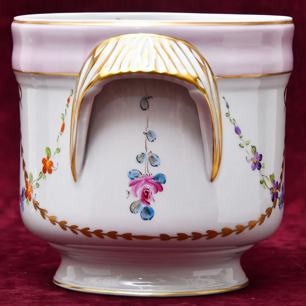 Антикварное Фарфоровое Кашпо или Ваза c ручками «Цветочная гирлянда», Limoges Франция.