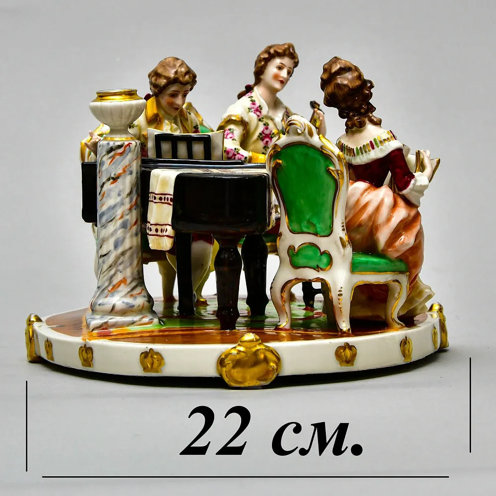 Антикварная Фарфоровая Статуэтка - Подсвечник "Музыкальное Трио", Ernst Bohne Sohne Германия.