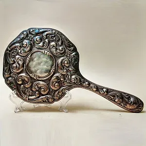 Антикварный Дамский набор для туалетного столика - 4 предмета, Серебро, Англия - начало ХХ века. 