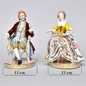 Коллекционные Парные статуэтки «Дама и Кавалер. Светская беседа», Фарфор SP Dresden, Германия.