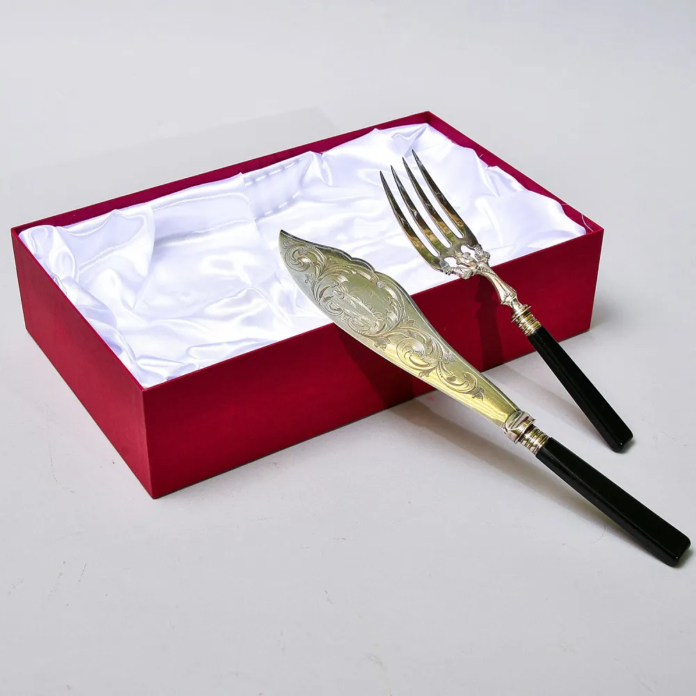 Винтажный Набор для Сервировки и подачи блюд Нож + Вилка, Silverplated Франция начало ХХ века.