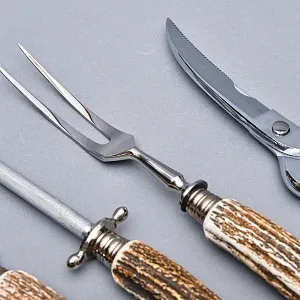 Набор для Барбекю «Охота» - 4 предмета, Stainless Steel Solingen Германия, 60 -е годы ХХ века.