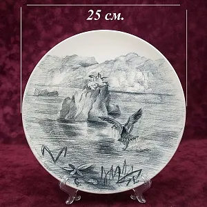 Бисквитная Графика, Декоративная Тарелка «Орлан - Охота» Фарфор, Германия - 80е гг.