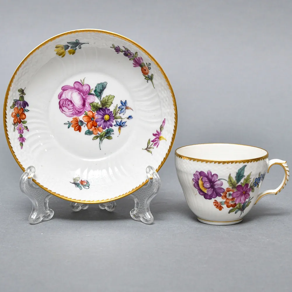 Антикварная Кофейная пара «Летние цветы», Фарфор Royal Copenhagen Дания, 1870 - 1890 годы. 