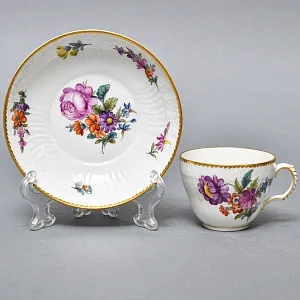 Антикварная Кофейная пара «Летние цветы», Фарфор Royal Copenhagen Дания, 1870 - 1890 годы. 