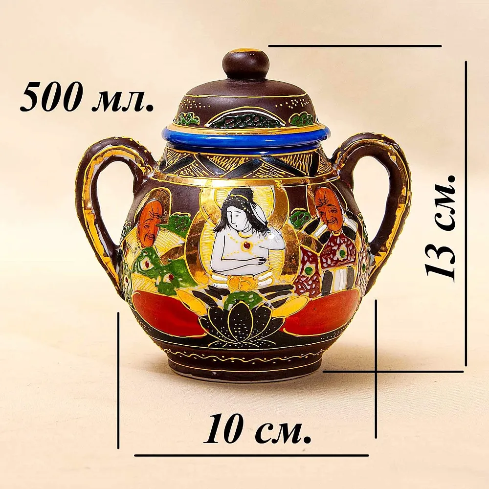 Антикварный Чайный фарфоровый сервиз в стиле Satsuma, Япония, FUTAJI, первая половина ХХ века.