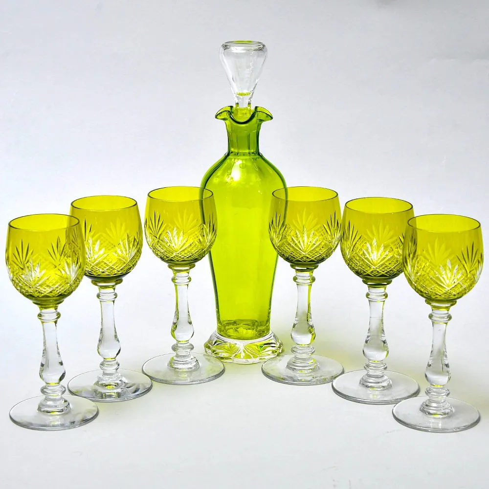 Антикварный Набор Хрустальный Графин и  6 -ть Бокалов для Вина, Val Saint Lambert, Бельгия 30 -е годы ХХ века. 