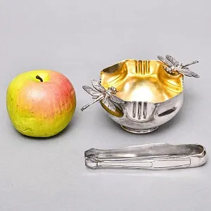 Винтажная Металлическая сахарница с щипчиками «СТРЕКОЗЫ», Англия - середина ХХ века. 