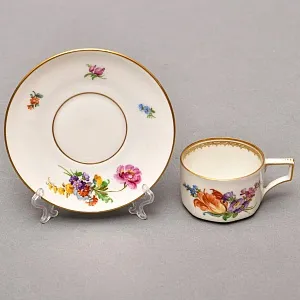 Антикварная Кофейная пара «Букет с тюльпаном», Фарфор Moschendorf AG Германия, 1910 - 1935 годы. 
