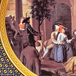 Большое Коллекционное Блюдо - Тарелка «Привал на Охоте» Фарфор KAISER Германия.