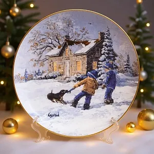 Коллекционная Тарелка - Блюдо «Дети играют с собакой», Фарфор. Hutschenreuther Германия.