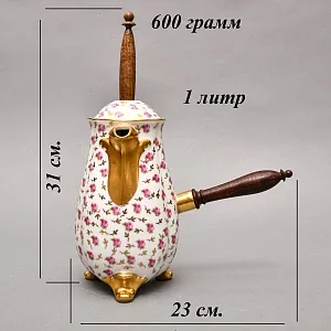 Фарфоровый Кувшин - Чайник для подачи горячего шоколада «РОЗЫ» с лопаткой, Limoges Франция.