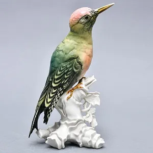Птица - Фарфоровая статуэтка «Зелёный дятел», Карл Энс / Karl Ens, Германия, 30-е годы ХХ века.