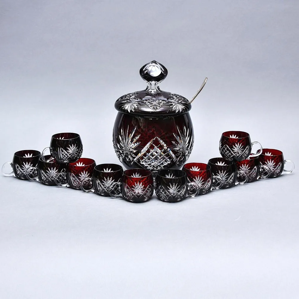 Редкость! «Рубиновый Хрусталь» Набор Крюшонница с Чашками, DOROTHEENHUTTE Германия.