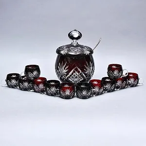 Редкость! «Рубиновый Хрусталь» Набор Крюшонница с Чашками, DOROTHEENHUTTE Германия.