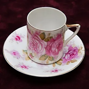 Коллекционная Кофейная Пара «Розовые Розы» Фарфор Япония.