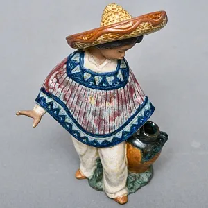 Коллекционная Фарфоровая статуэтка «Мексиканский мальчик в сомбреро», Lladro серия Грес, Испания.