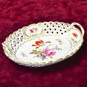 Фарфоровое  Блюдо - Сухарница - Вазочка - Конфетница «Цветы и Бабочки», SANDIZELL Германия.