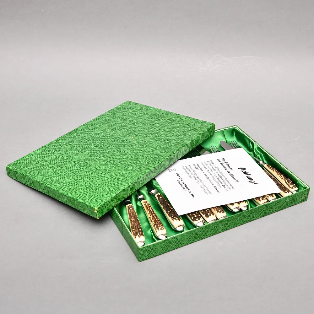 Редкость! Большой Сервировочный Набор для стейка «Охота», Германия, ANTON WINGEN Solingen, 50 -е гг.