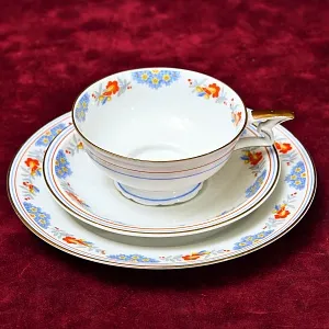 Антикварная Коллекционная Фарфоровая Чайная Тройка «Цветочный орнамент» , Schirnding Porzellan A.G. Германия 1909 - 1925 годы.