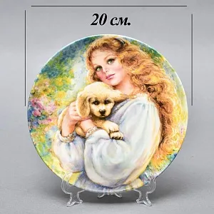 Коллекционная Фарфоровая тарелка «Девушка с щенком», Wedgwood Англия - 1987 год. 