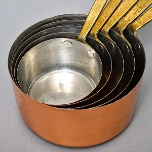 Винтажный Набор - 5-ть Медных Ковшиков - Сотейников разных размеров, Франция - 70 -е годы ХХ века.