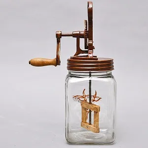 Старинная Кухонная Механическая Маслобойка, Стекло / Металл, Германия середина ХХ века. 