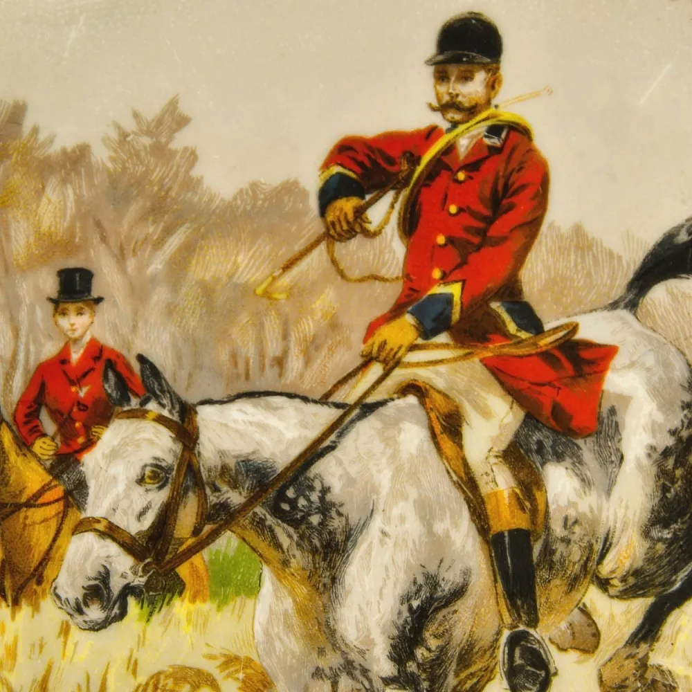 Антикварная Коллекционная Тарелка - Блюдо «ОХОТА НА ЛИС», Фарфор Limoges, Франция начало ХХ века.