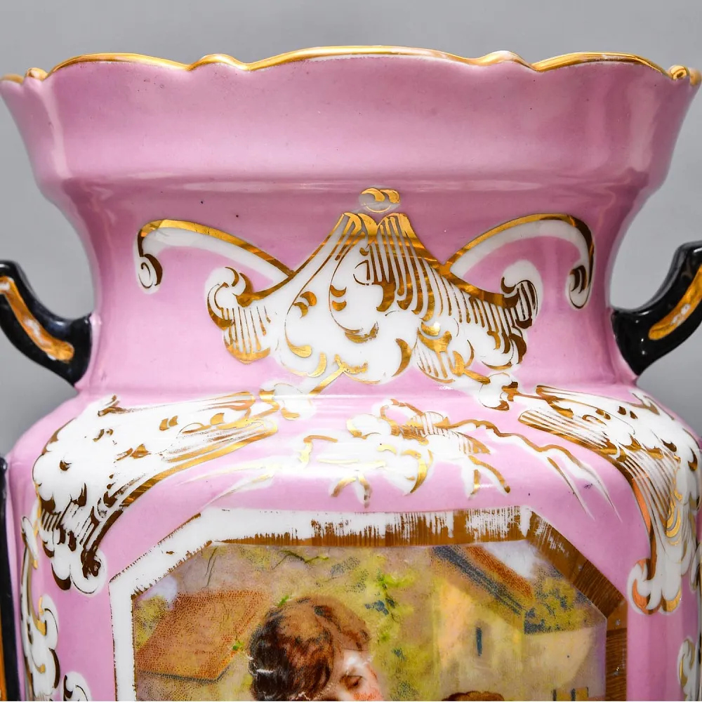 Редкость! Антикварные Парные Фарфоровые Вазы «Мгновения детства», Франция, конец XIX века. 