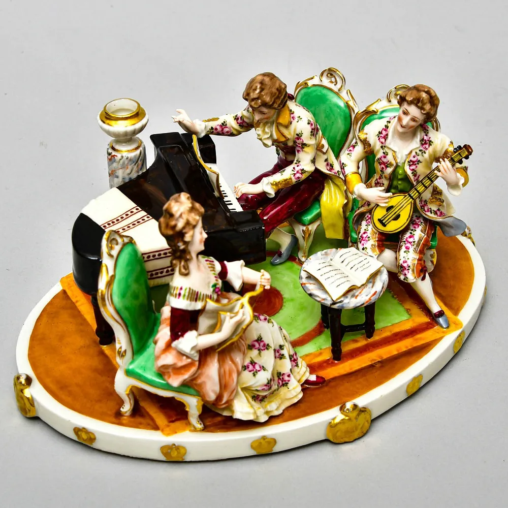 Антикварная Фарфоровая Статуэтка - Подсвечник "Музыкальное Трио", Ernst Bohne Sohne Германия.