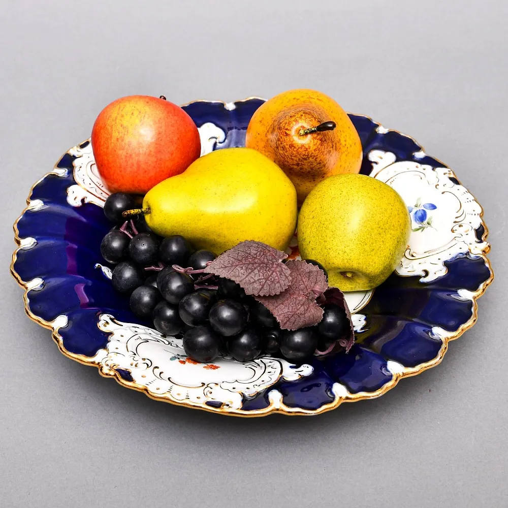 Коллекционное Фарфоровое Блюдо - Тарелка «Букет с розой и колокольчиком» Кобальт, MEISSEN Германия. 