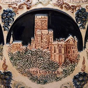 Крюшонница - Горшок для Глинтвейна «Старинные Замки» + 4-е Кружки Фаянс Германия